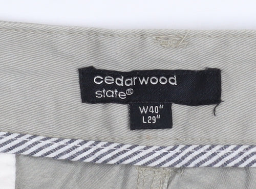 Cedarwood State Men's Beige Chino Trousers W40 L29 Cotton Regular Fit