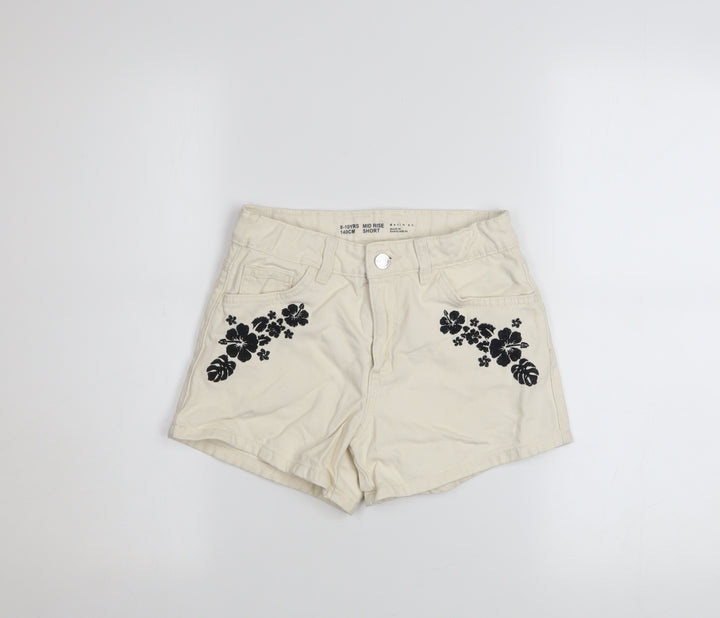 Denim Co Girls Ivory Floral Embroidered Hot Pants Shorts 9-10 Years