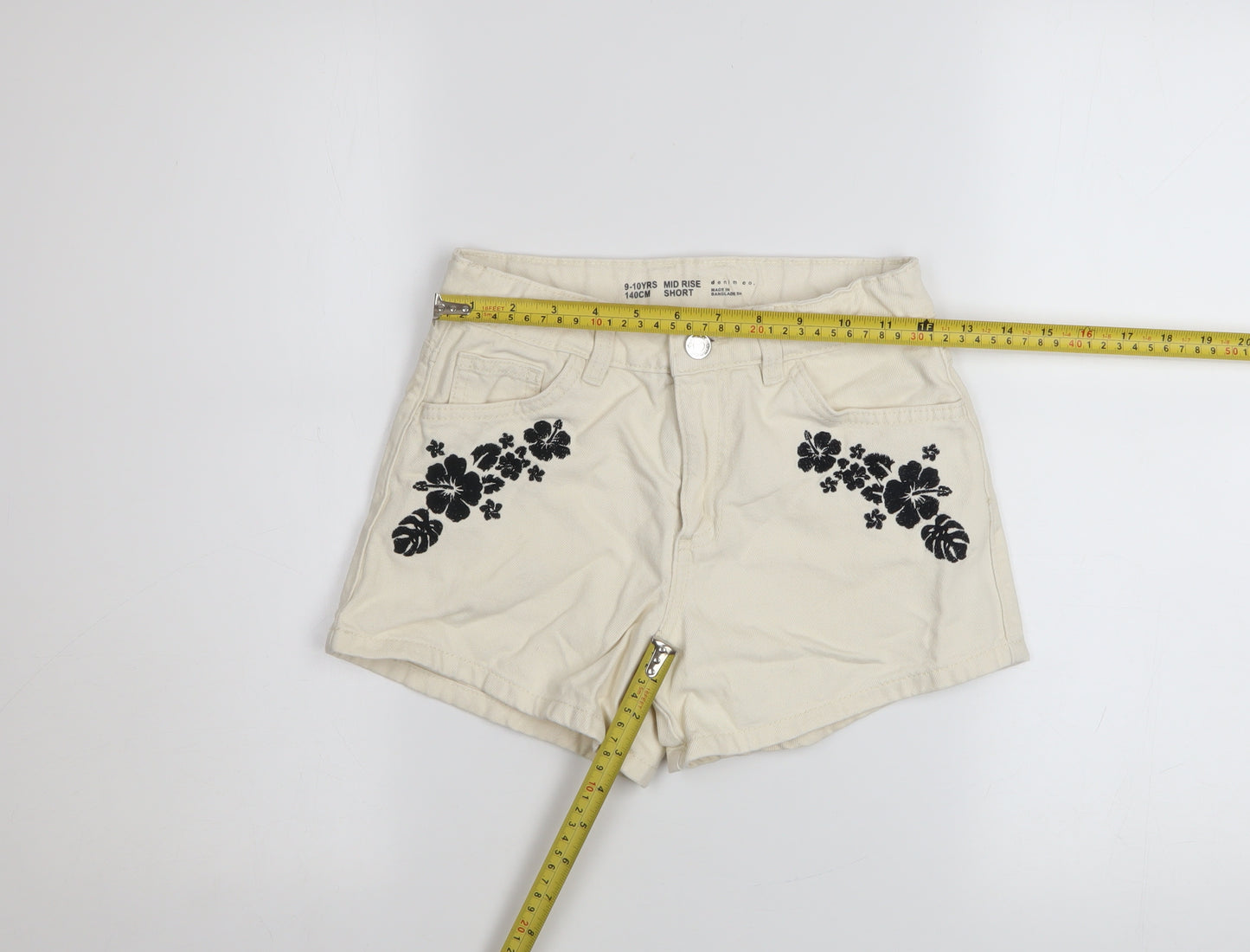 Denim Co Girls Ivory Floral Embroidered Hot Pants Shorts 9-10 Years