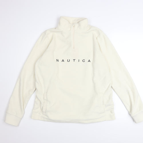 Nautica Men Ivory Fleece 1/4 Zip Pullover Sweatshirt M