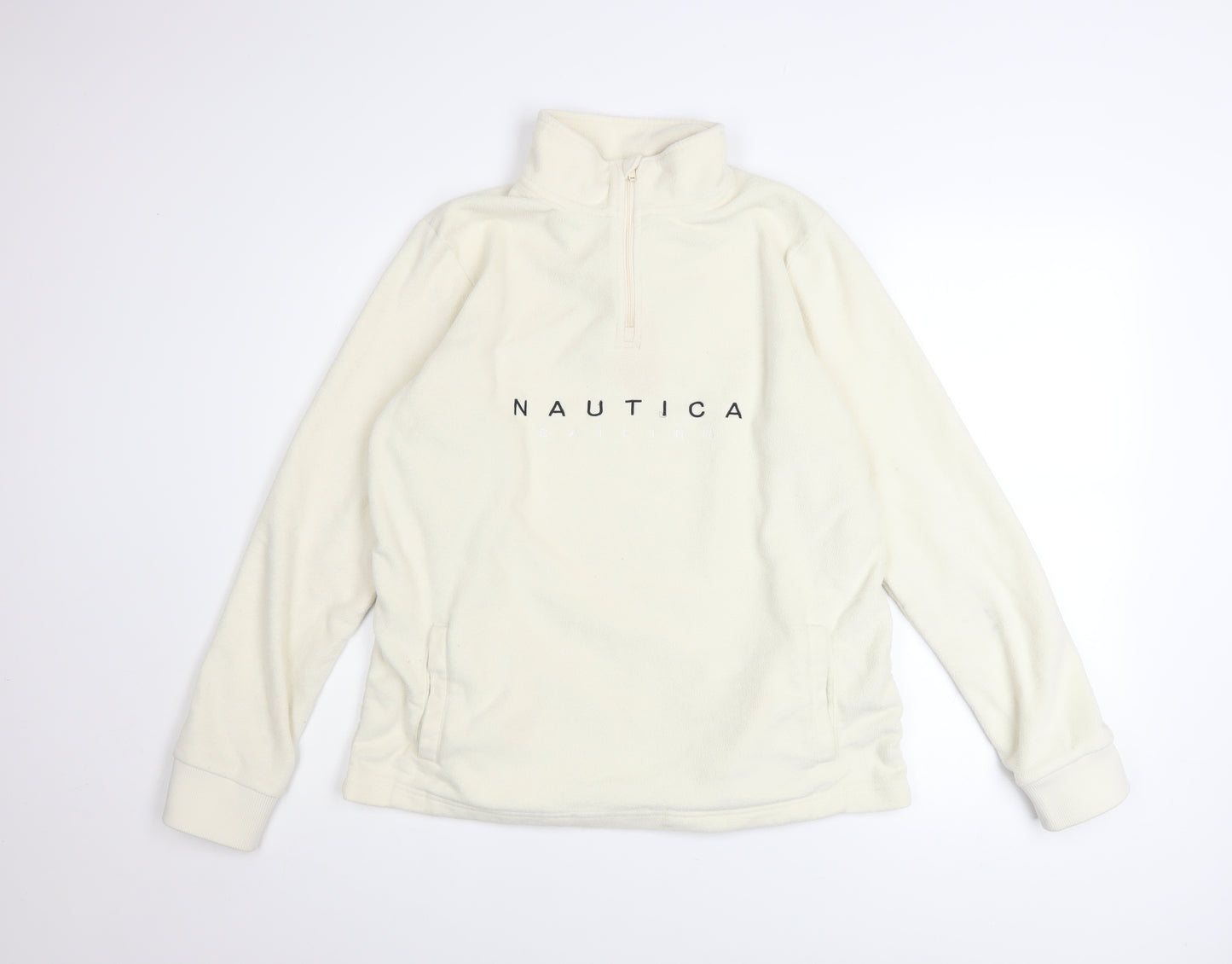 Nautica Men Ivory Fleece 1/4 Zip Pullover Sweatshirt M