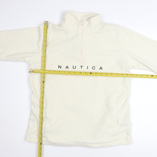 Nautica Men Ivory Fleece 1/4 Zip Pullover Sweatshirt M