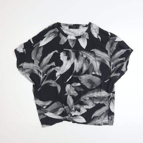 Religion Women’s Black Floral Knot Hem Cropped T-Shirt Size 12