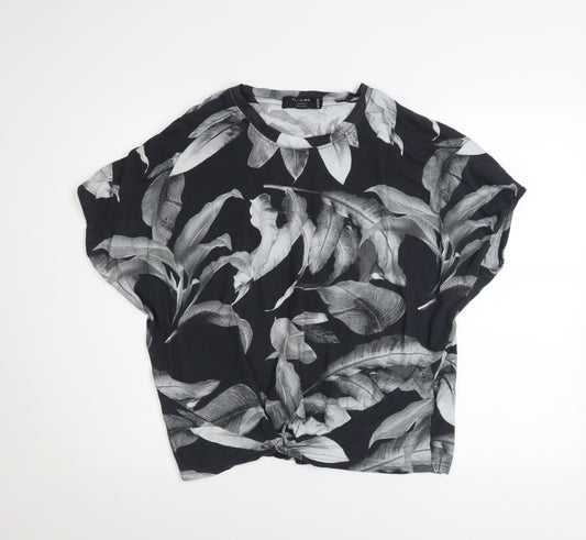 Religion Women’s Black Floral Knot Hem Cropped T-Shirt Size 12