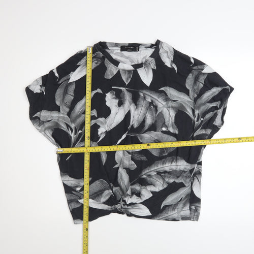 Religion Women’s Black Floral Knot Hem Cropped T-Shirt Size 12