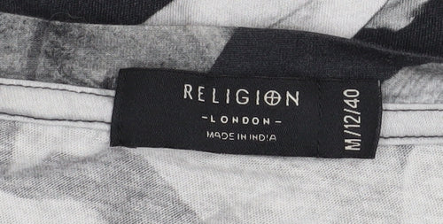 Religion Women’s Black Floral Knot Hem Cropped T-Shirt Size 12