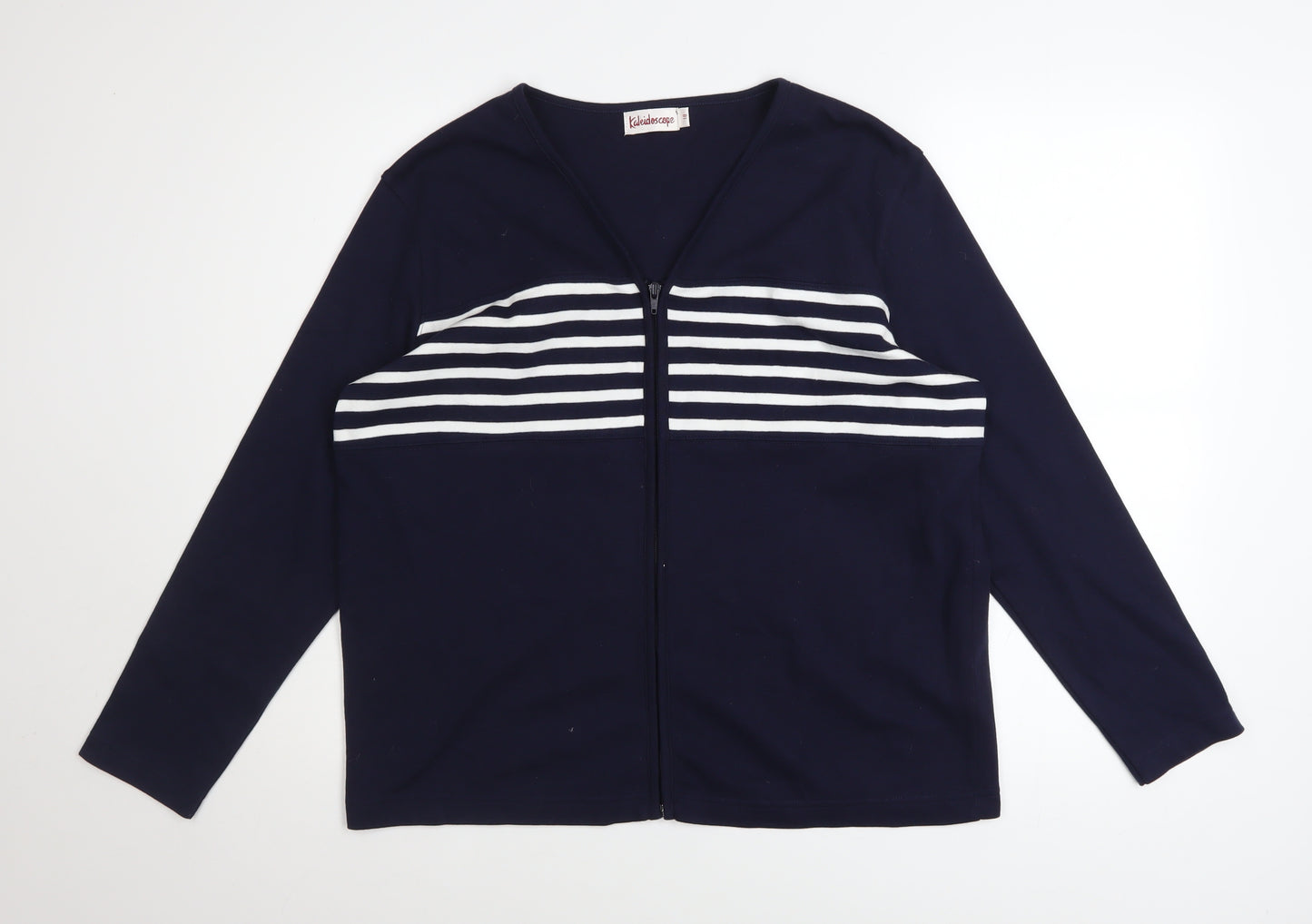 Kaleidoscope Women Blue Striped Cotton Zip Jacket Size 18