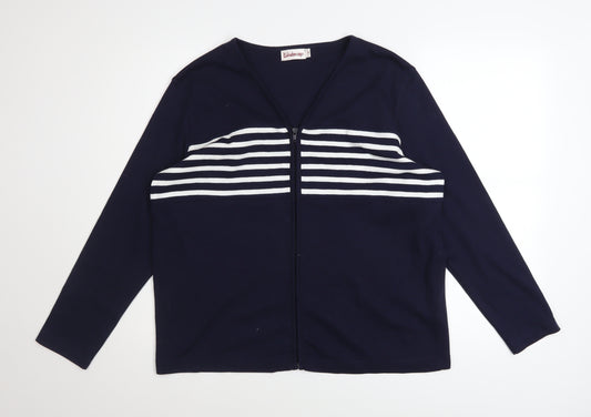 Kaleidoscope Women Blue Striped Cotton Zip Jacket Size 18