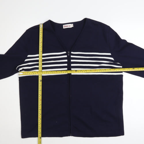 Kaleidoscope Women Blue Striped Cotton Zip Jacket Size 18