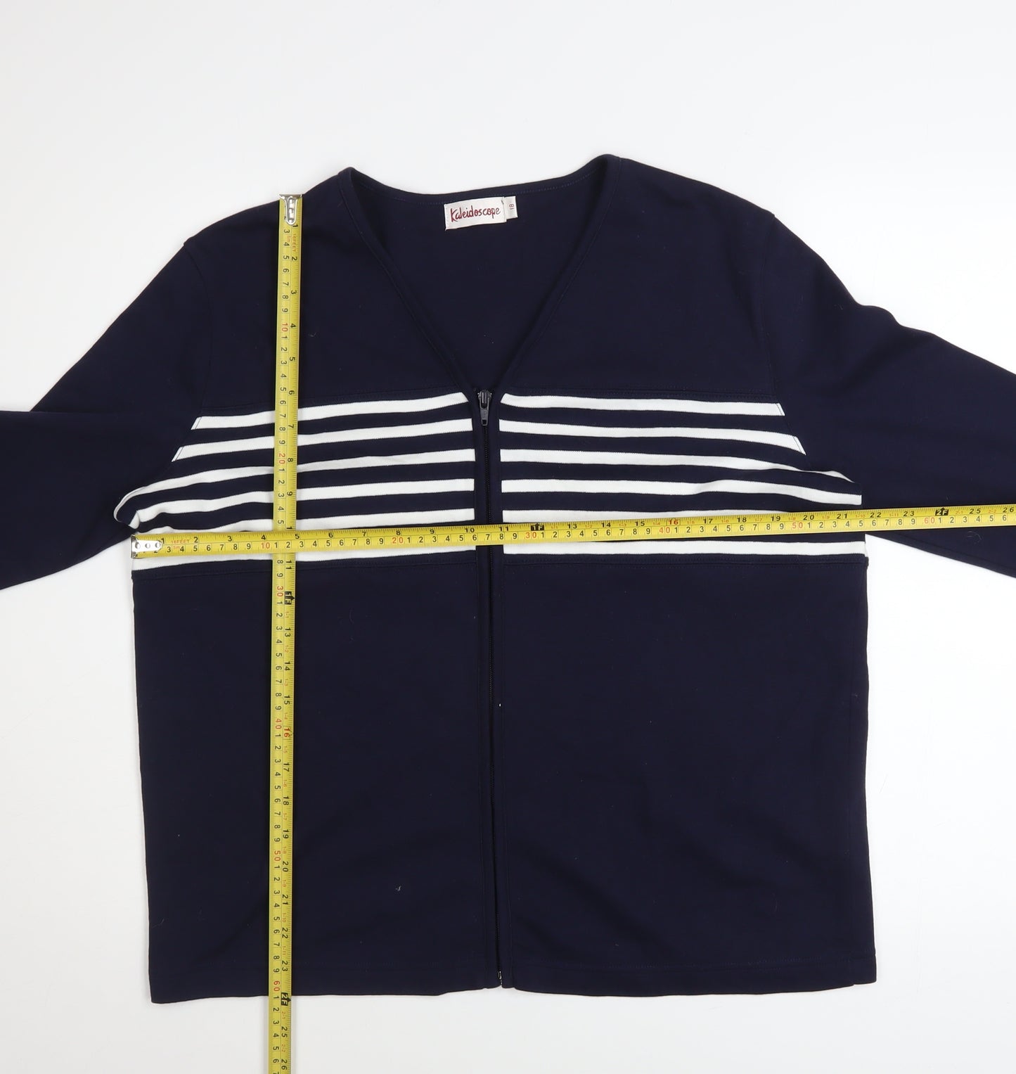 Kaleidoscope Women Blue Striped Cotton Zip Jacket Size 18