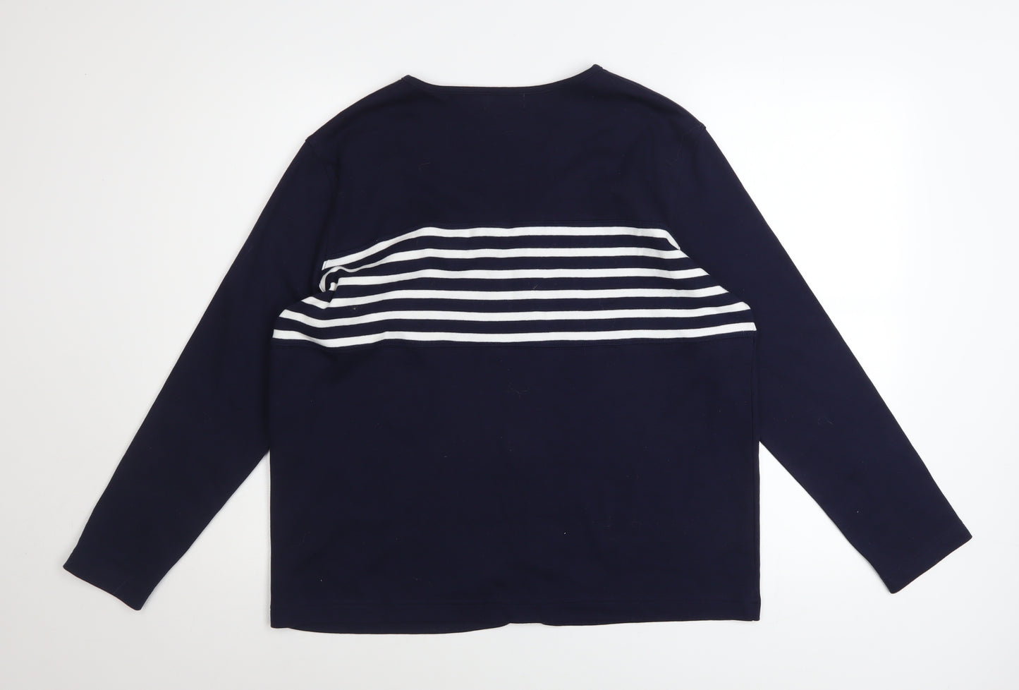 Kaleidoscope Women Blue Striped Cotton Zip Jacket Size 18