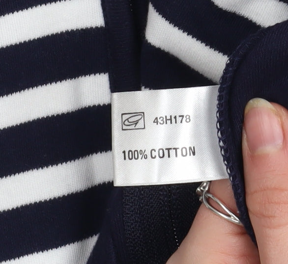 Kaleidoscope Women Blue Striped Cotton Zip Jacket Size 18