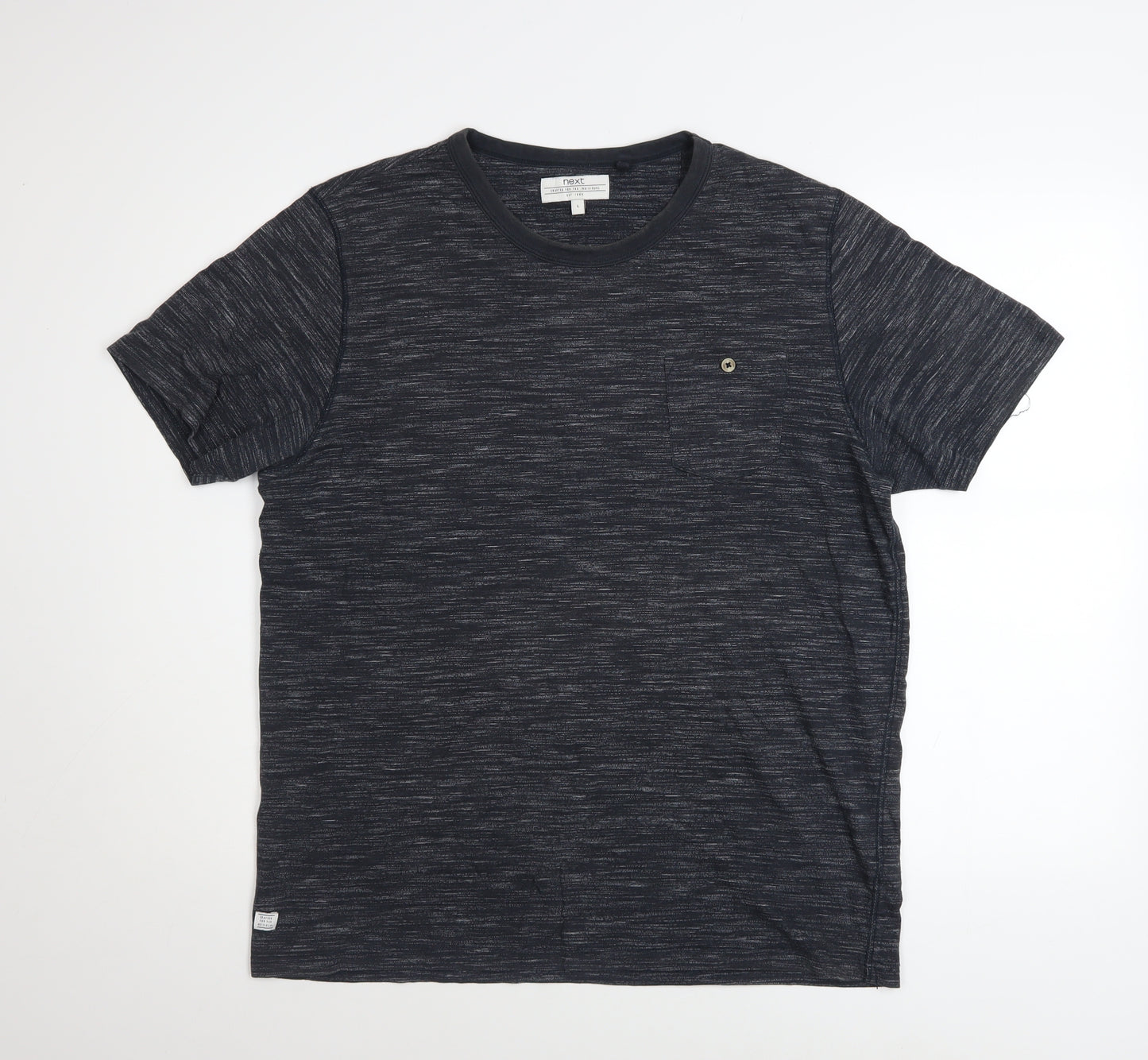 Next Men’s Black Marl Crew Neck Short Sleeve Cotton Blend T-Shirt L