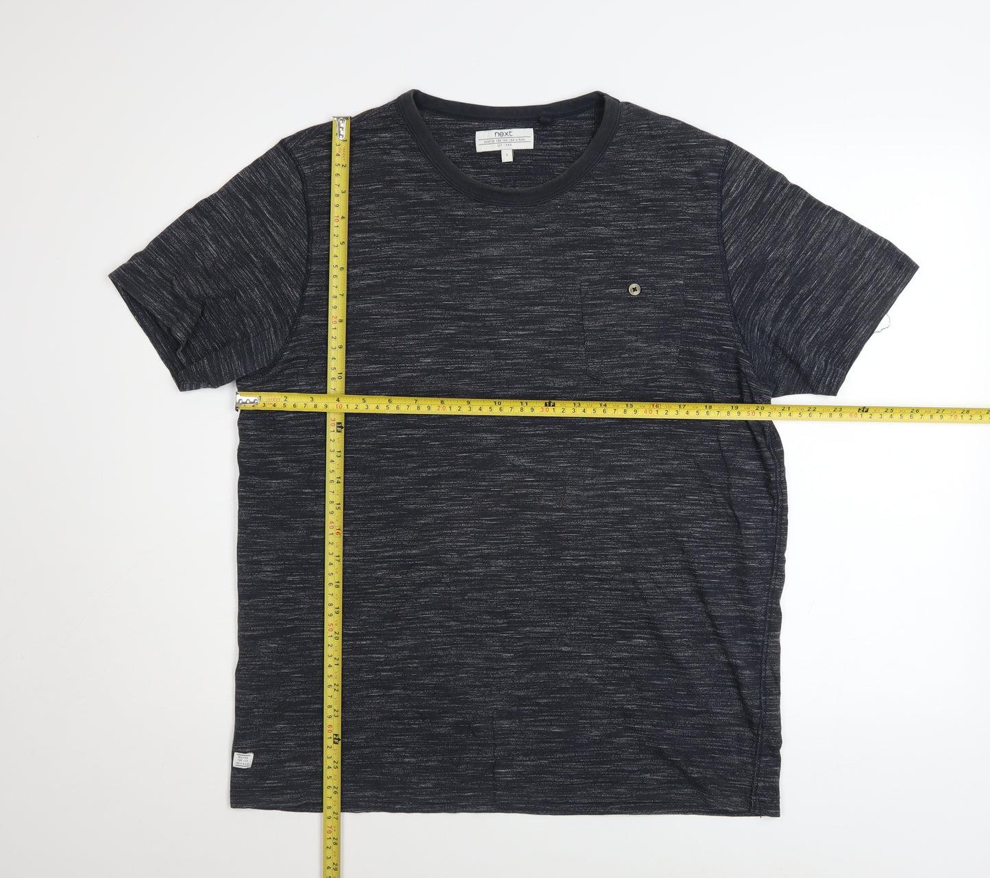Next Men’s Black Marl Crew Neck Short Sleeve Cotton Blend T-Shirt L