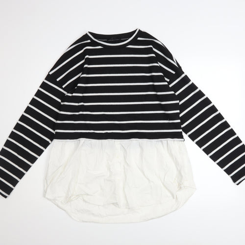 New Look Women Black White Striped Long Sleeve Pullover UK 16