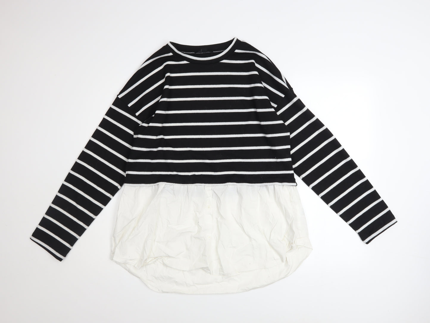 New Look Women Black White Striped Long Sleeve Pullover UK 16