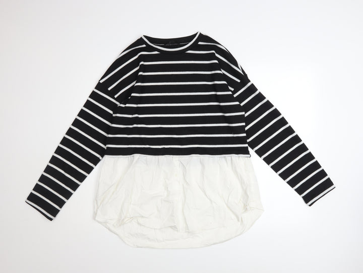 New Look Women Black White Striped Long Sleeve Pullover UK 16