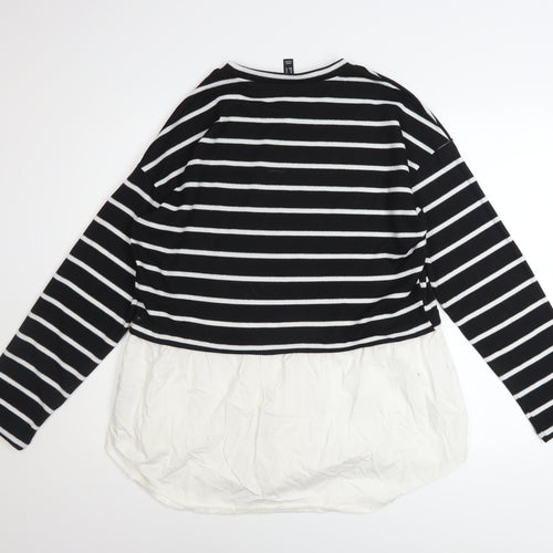 New Look Women Black White Striped Long Sleeve Pullover UK 16