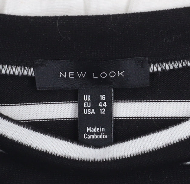 New Look Women Black White Striped Long Sleeve Pullover UK 16