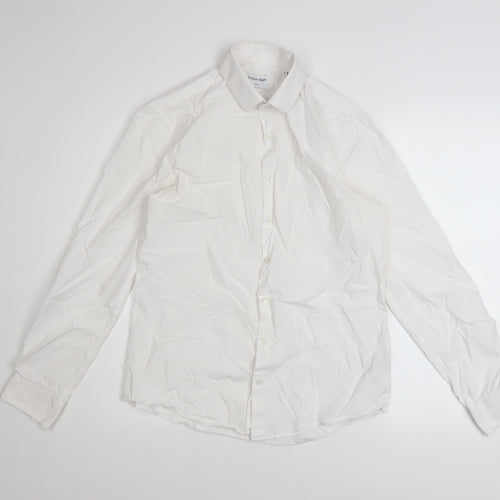 Calvin Klein Men's White Slim Fit Long Sleeve Button-Up Shirt 39