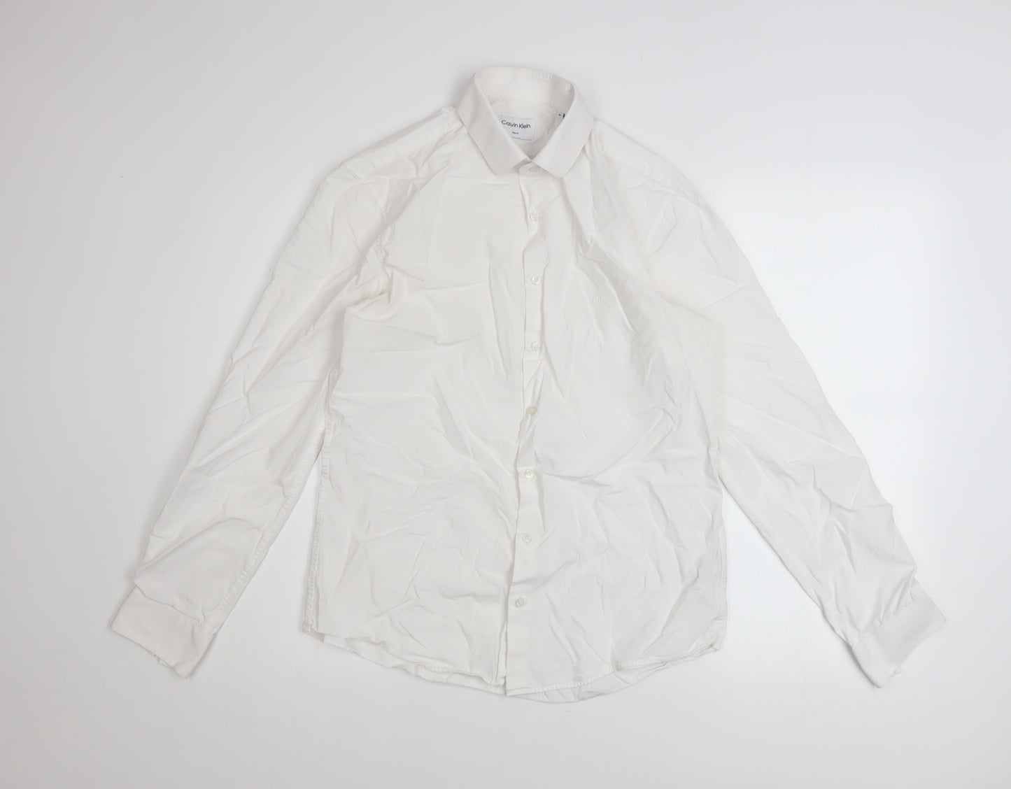 Calvin Klein Men's White Slim Fit Long Sleeve Button-Up Shirt 39