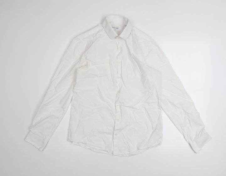 Calvin Klein Men's White Slim Fit Long Sleeve Button-Up Shirt 39