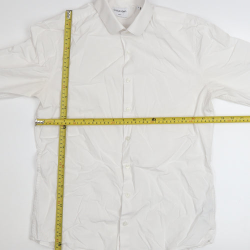 Calvin Klein Men's White Slim Fit Long Sleeve Button-Up Shirt 39