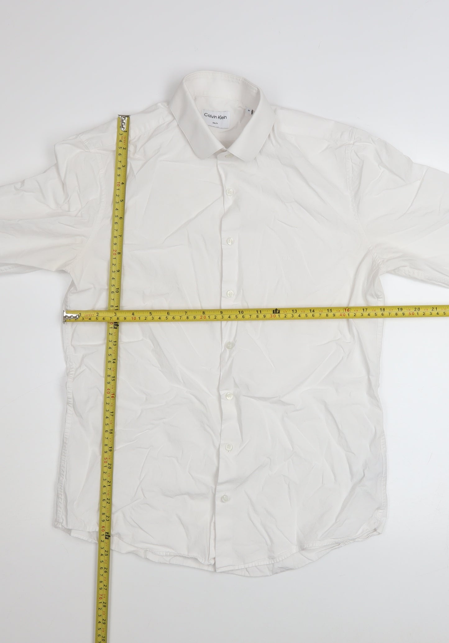 Calvin Klein Men's White Slim Fit Long Sleeve Button-Up Shirt 39
