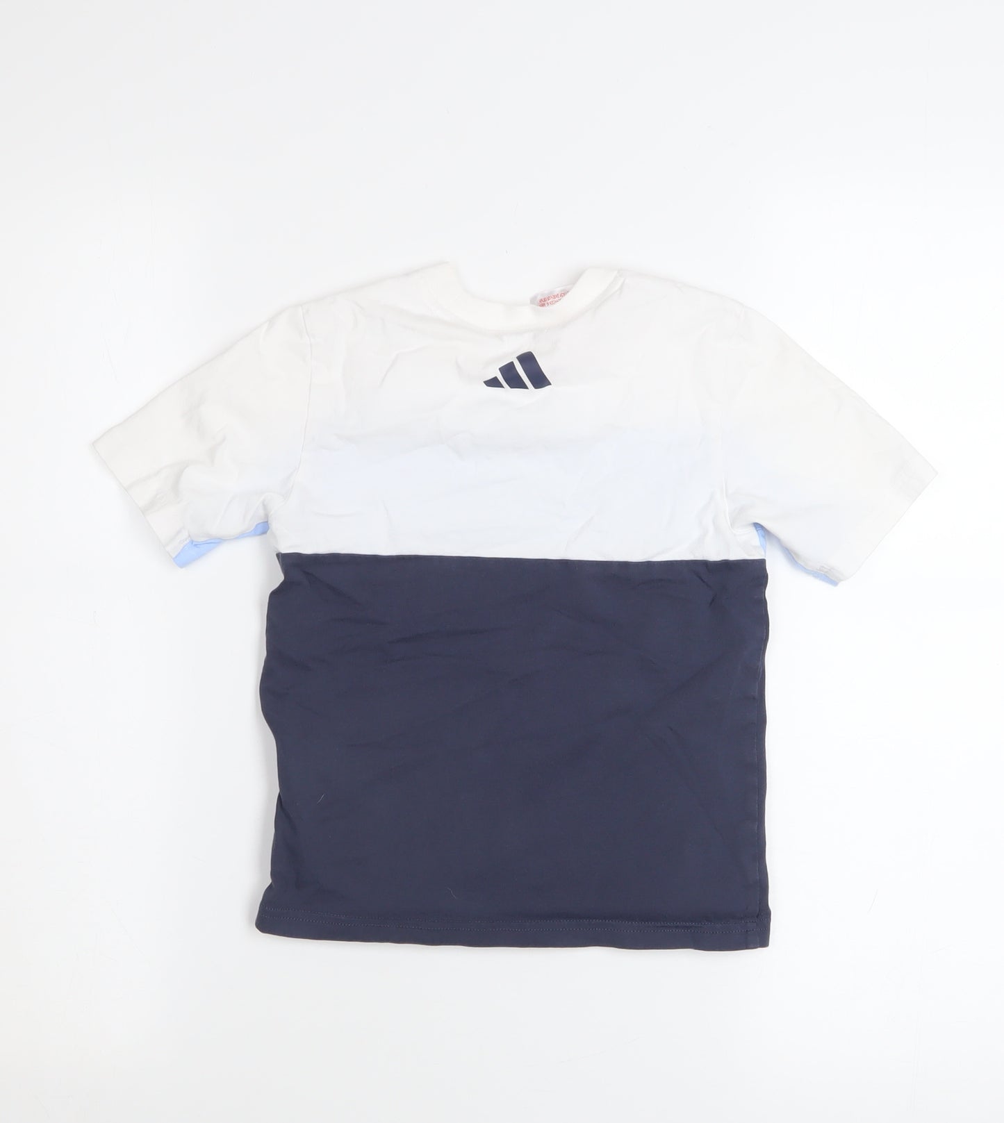 Adidas Boys White Blue Navy Logo Colourblock Cotton T-Shirt 6-7 Years