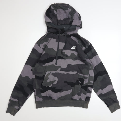 Nike Men’s Camouflage Pullover Hoodie Small Grey Black Fleece