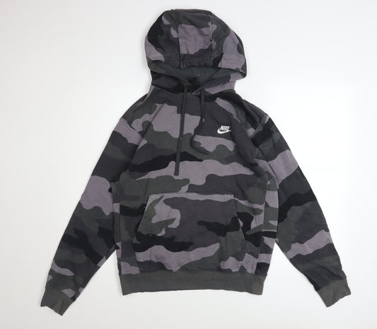 Nike Men’s Camouflage Pullover Hoodie Small Grey Black Fleece
