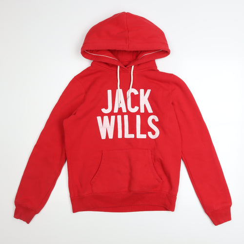 Jack Wills Women's Red Pullover Hoodie UK 10 Cotton Blend