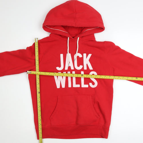 Jack Wills Women's Red Pullover Hoodie UK 10 Cotton Blend