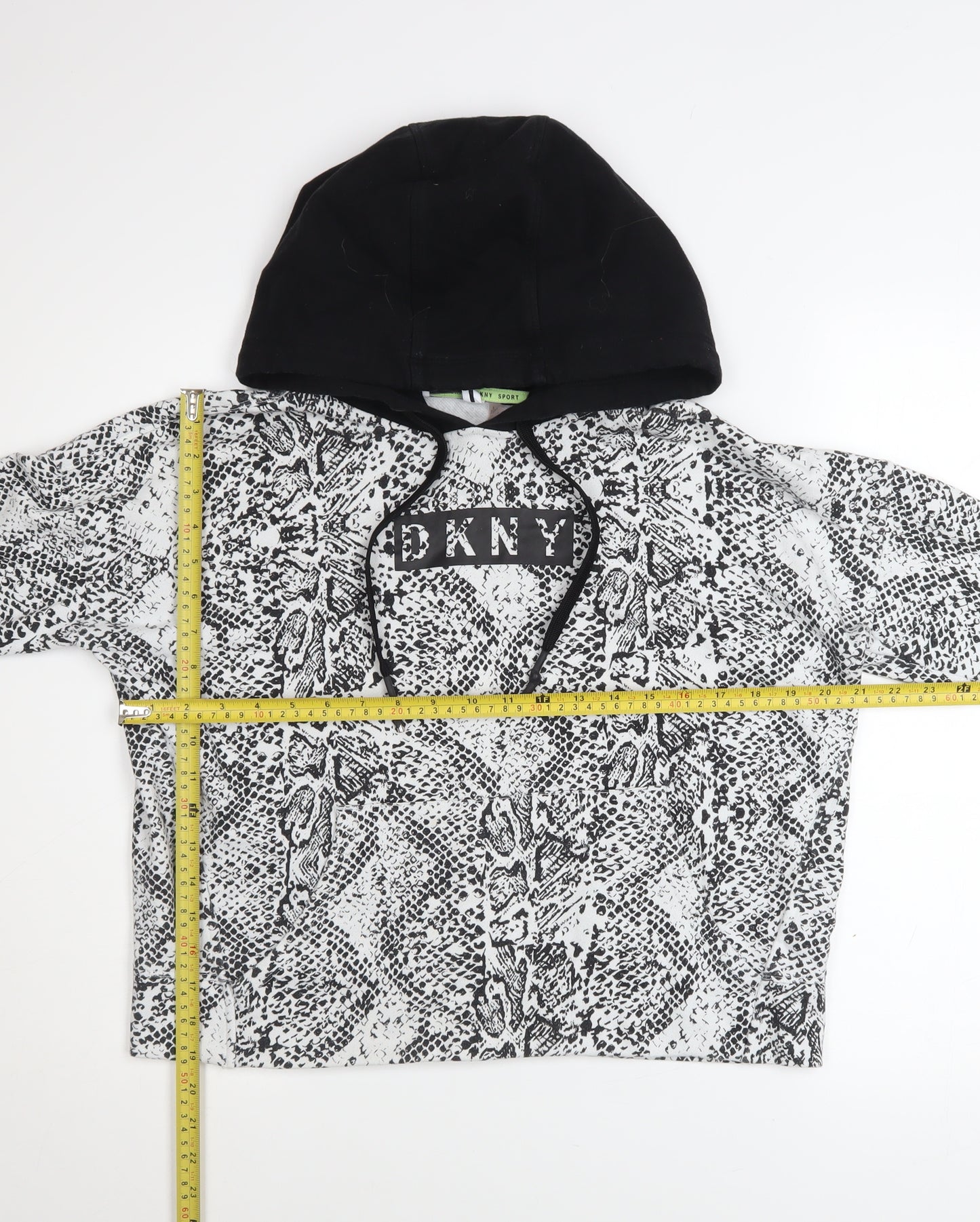 DKNY Sport Women’s Black Snake Print Hooded Pullover Sweatshirt S