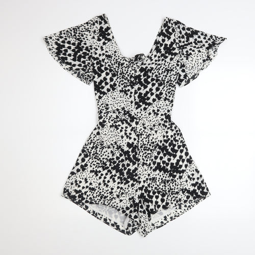 Zara Women's Black White Playsuit S Short Sleeve V-Neck Lightweight