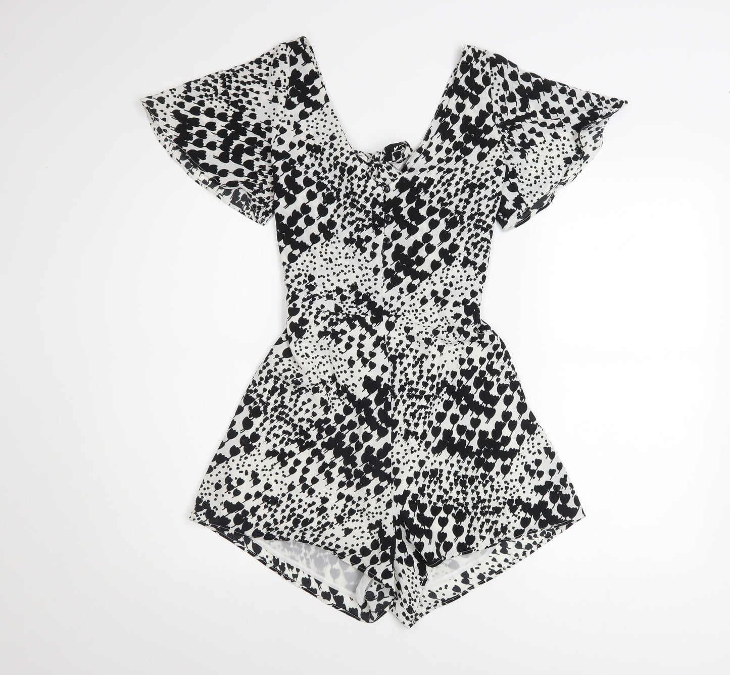Zara Women's Black White Playsuit S Short Sleeve V-Neck Lightweight