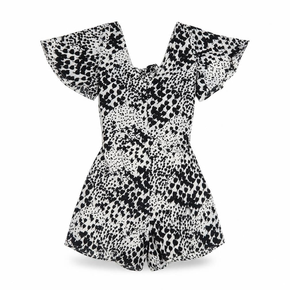 Zara Women's Black White Playsuit S Short Sleeve V-Neck Lightweight