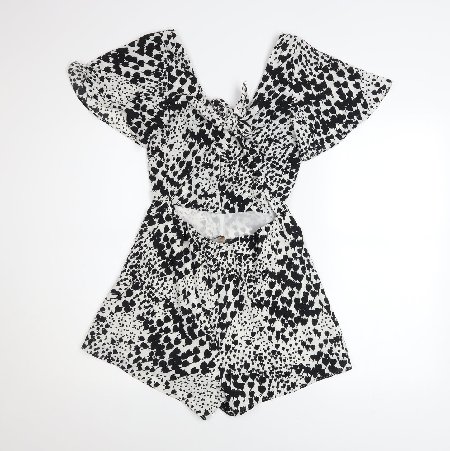 Zara Women's Black White Playsuit S Short Sleeve V-Neck Lightweight