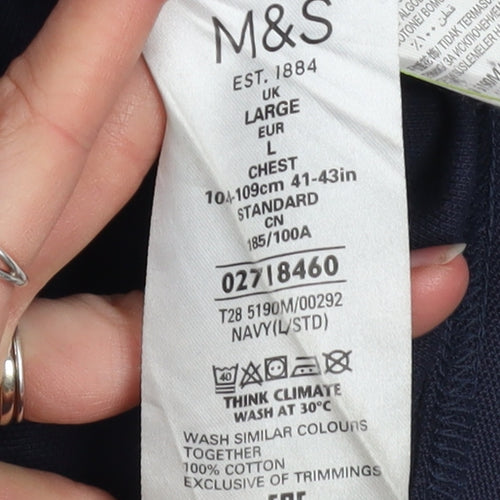 Marks and Spencer Men's Blue Cotton Polo Shirt L Regular Fit