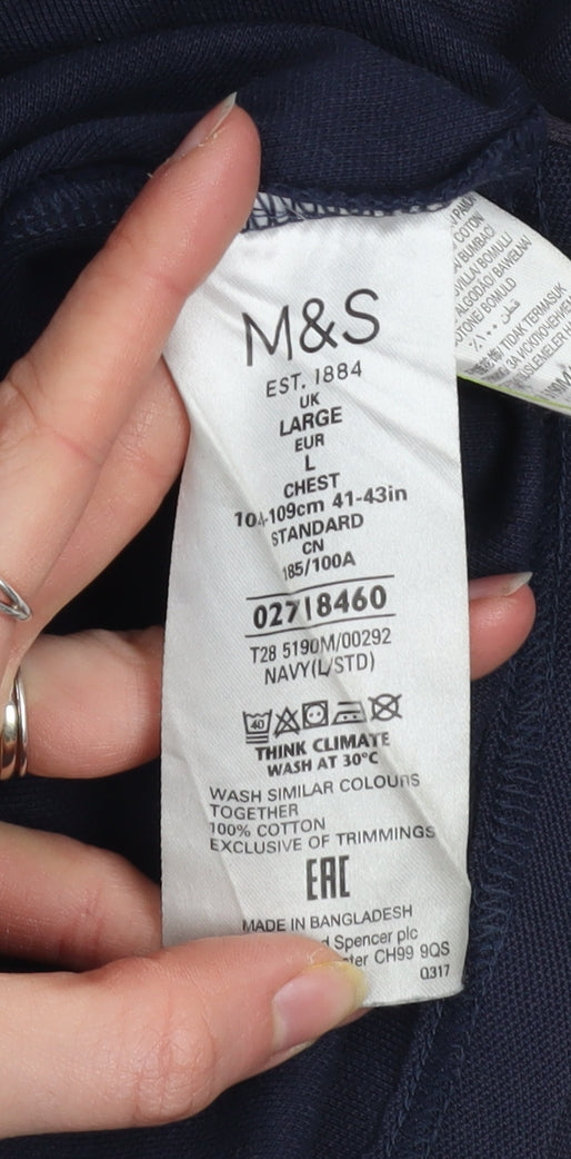Marks and Spencer Men's Blue Cotton Polo Shirt L Regular Fit