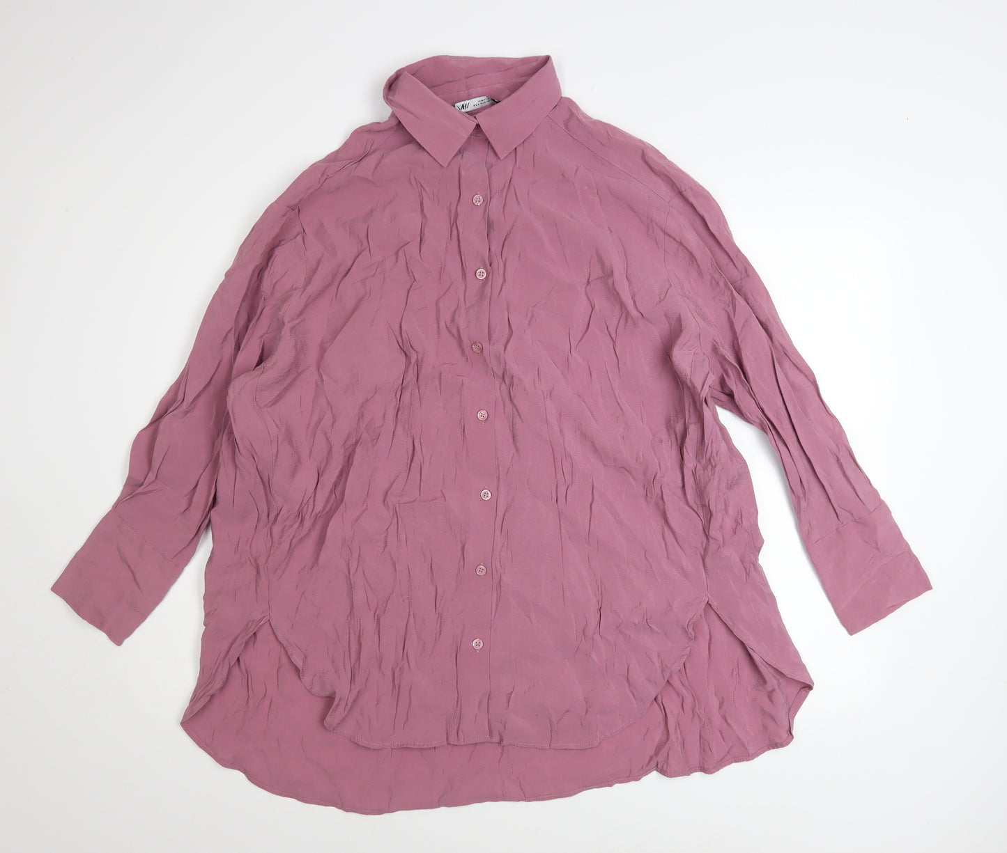 ZARA Women Pink Button-Up Long Sleeve Relaxed Shirt Size S