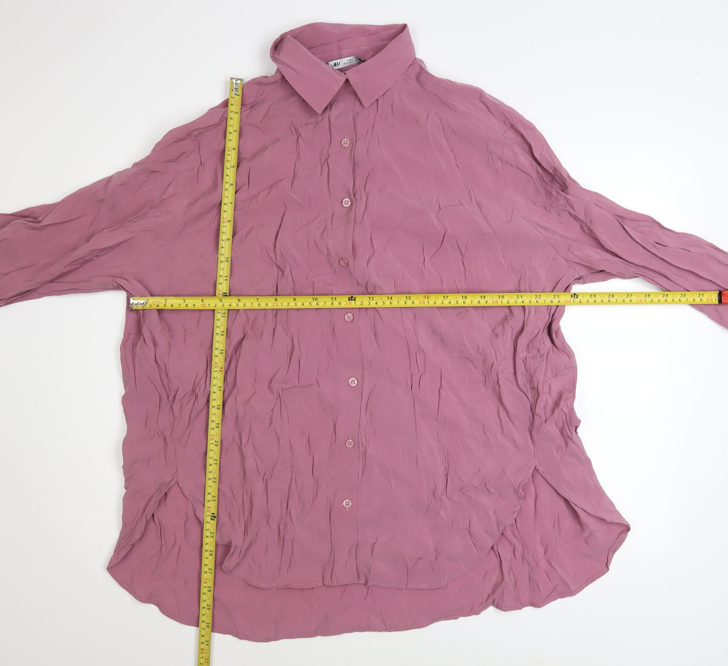 ZARA Women Pink Button-Up Long Sleeve Relaxed Shirt Size S