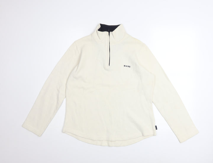 Maine New England Womens Ivory 1/4 Zip Cotton Sweatshirt Size 12