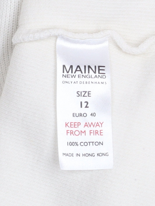 Maine New England Womens Ivory 1/4 Zip Cotton Sweatshirt Size 12