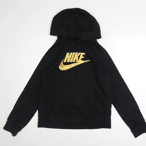 Nike Boys Black Gold Logo Pullover Hoodie XL (158-170cm) Standard Fit