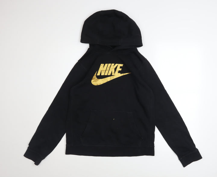 Nike Boys Black Gold Logo Pullover Hoodie XL (158-170cm) Standard Fit