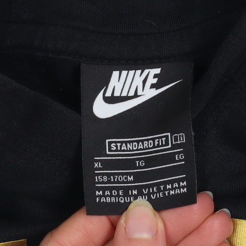 Nike Boys Black Gold Logo Pullover Hoodie XL (158-170cm) Standard Fit