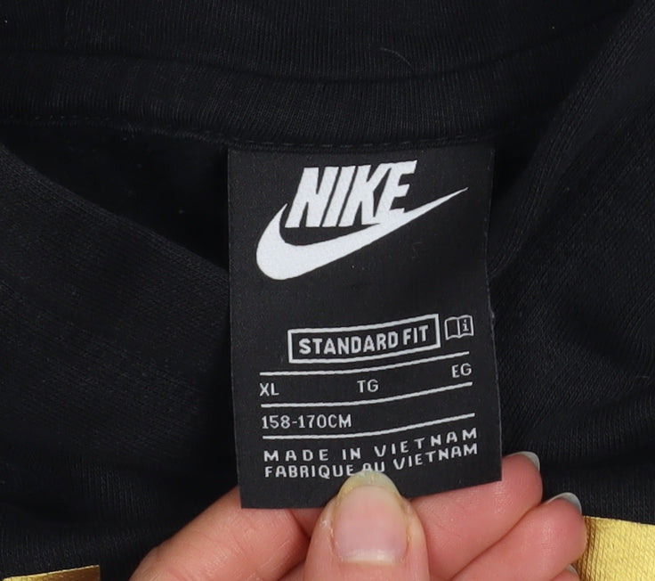 Nike Boys Black Gold Logo Pullover Hoodie XL (158-170cm) Standard Fit