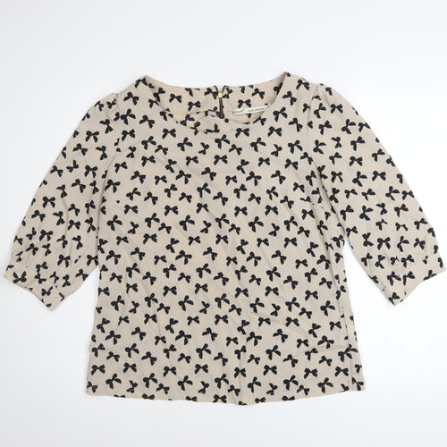 Next Women Beige Black Bow Print 3/4 Sleeve Polyester Blouse Size 12