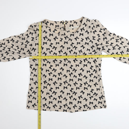 Next Women Beige Black Bow Print 3/4 Sleeve Polyester Blouse Size 12